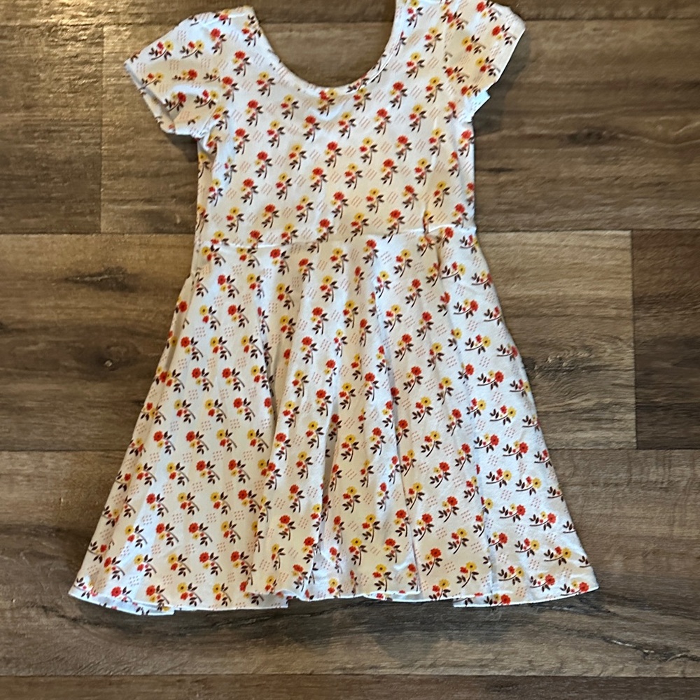 Eleanor Rose White Dress with Red and Yellow Floral Pattern